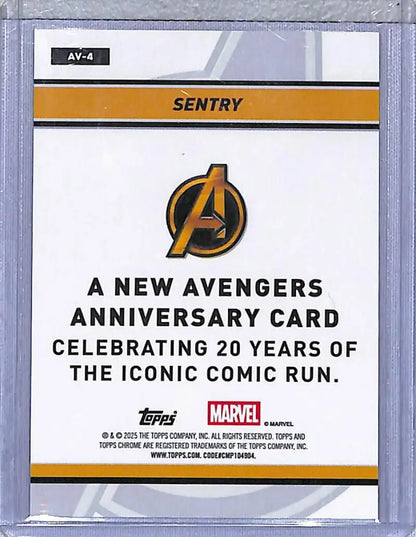 Marvel Avengers anniversary card from Topps Chrome 2025 featuring AV-4 Sentry trading card