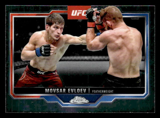Topps Chrome UFC trading card featuring Movsar Evloev in the octagon at 2025 Topps Chrome UFC #10