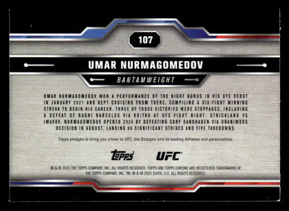 Collectible Topps Chrome UFC trading card of Umar Nurmagomedov from 2025 Topps Chrome UFC series