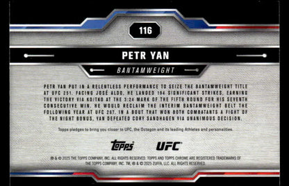 Trading card of Petr Yan from 2025 Topps Chrome UFC series, chrome UFC fighter card