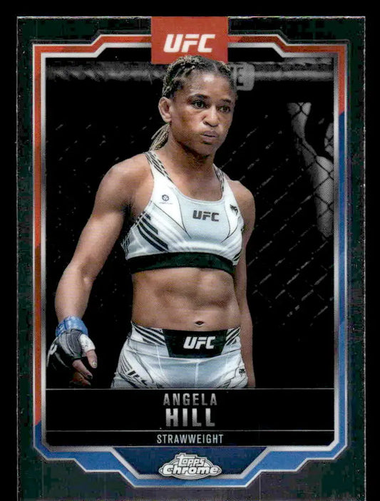 2025 Topps Chrome UFC Angela Hill trading card displayed in Topps Chrome UFC collection