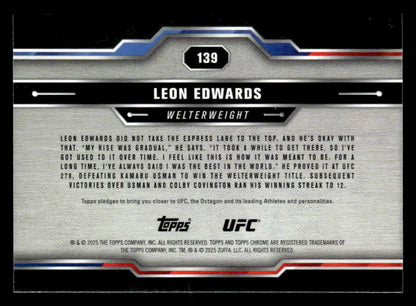 Back of a Leon Edwards Topps Chrome UFC trading card from 2025 Topps Chrome UFC #139