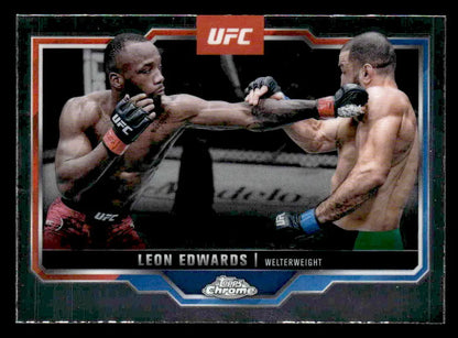 UFC trading card featuring Leon Edwards in action from 2025 Topps Chrome UFC series