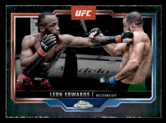 UFC trading card featuring Leon Edwards in action from 2025 Topps Chrome UFC series