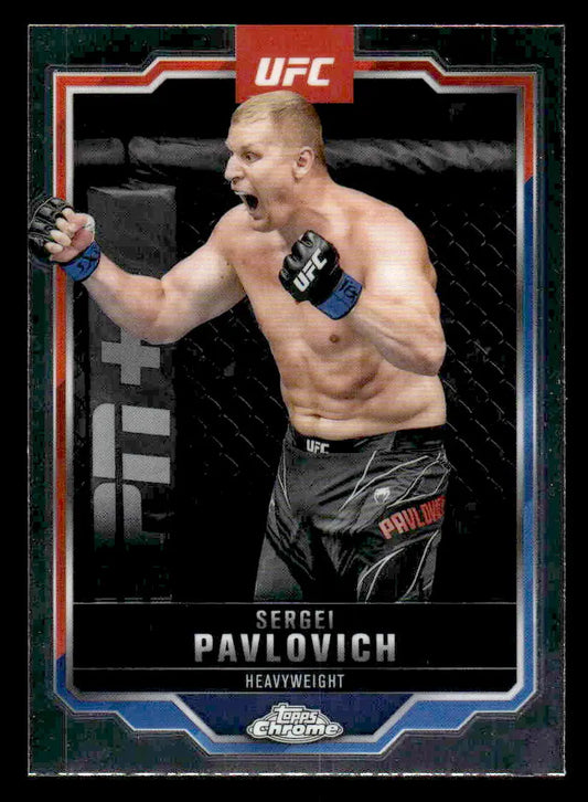 Collectible Topps Chrome UFC trading card featuring Sergei Pavlovich MMA fighter