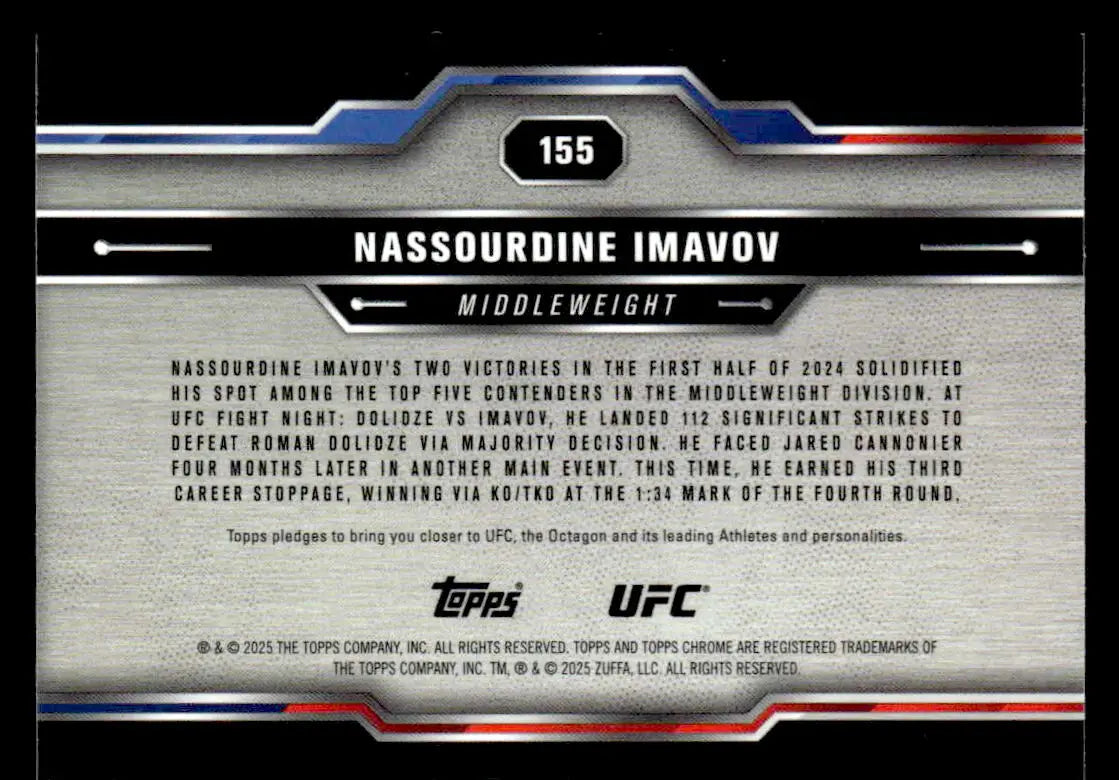2025 Topps Chrome UFC Nassourdine Imavov trading card displayed in chrome UFC collection