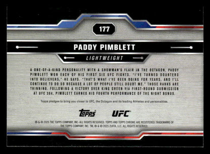 Back of a Paddy Pimblett 2025 Topps Chrome UFC trading card in the Chrome UFC collection