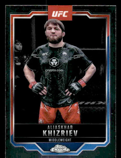 UFC trading card featuring Aliaskhab Khizriev from 2025 Topps Chrome UFC series