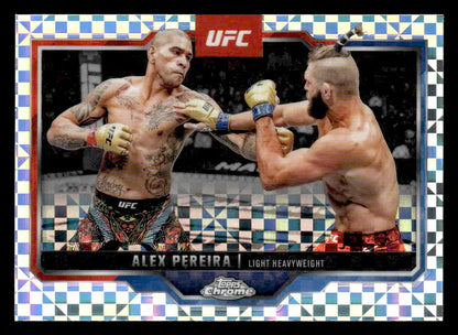 Holographic Topps Chrome UFC trading card featuring Alex Pereira from Chrome UFC 2025