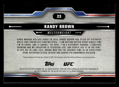 Back of 2025 Topps Chrome UFC Randy Brown trading card showcasing chrome UFC design