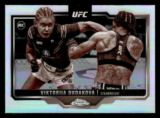 Collectible Topps Chrome UFC trading card of Viktoriia Dudakova featuring female fighters