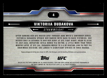 Collectible Topps Chrome UFC trading card of Viktoriia Dudakova Sepia Refractor