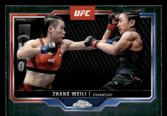 Collectible Topps Chrome UFC trading card featuring Zhang Weili and another female fighter