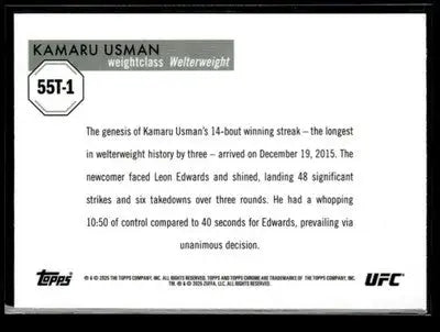 2025 Topps Chrome UFC #55T-1 Kamaru Usman 1955 Topps Green Refractor