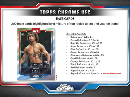 2025 Topps Chrome UFC blaster box with base cards and rare parallel refractors