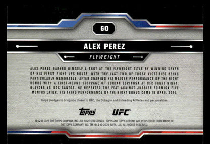 Collectible UFC trading card of Alex Perez from 2025 Topps Chrome UFC series