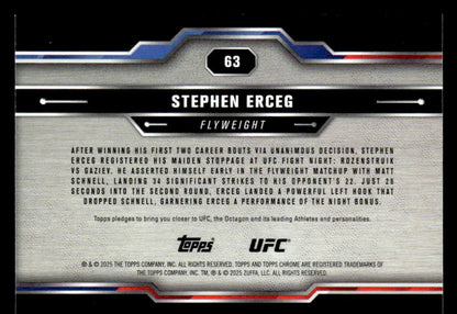 Back of 2025 Topps Chrome UFC Stephen Erceg trading card showing fighter details