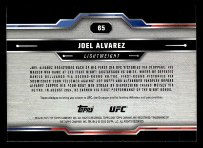 Joel Alvarez UFC trading card from 2025 Topps Chrome UFC series with red and blue refractor