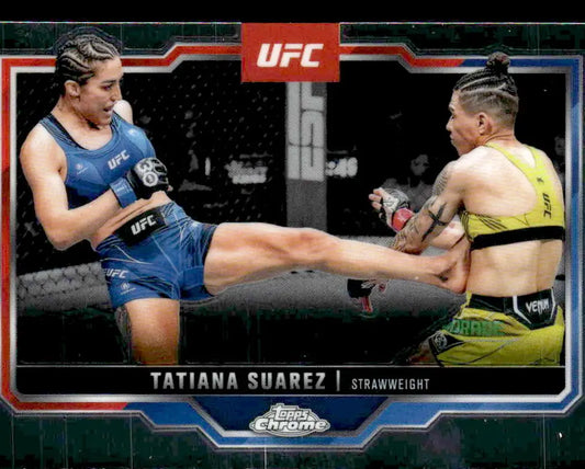 UFC trading card featuring Tatiana Suarez from 2025 Topps Chrome UFC collection