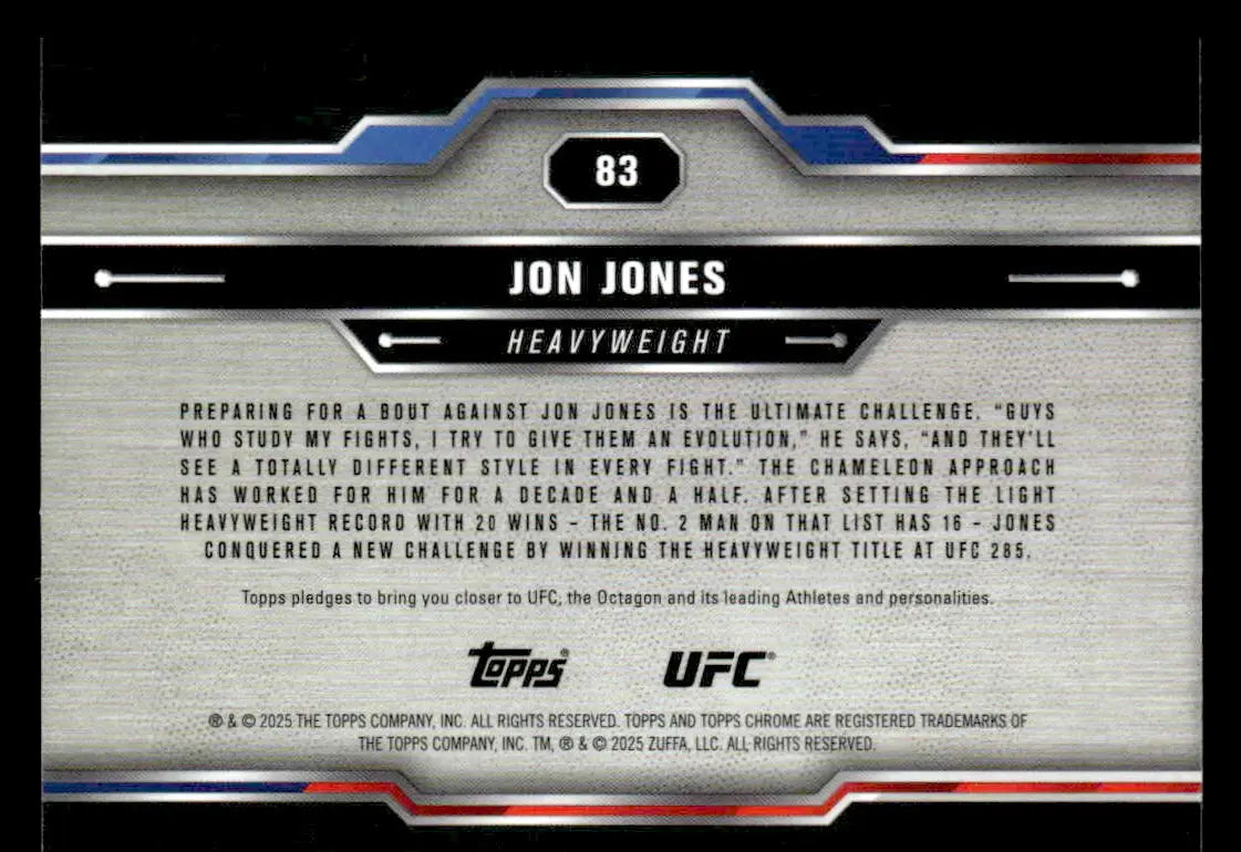 2025 Topps Chrome UFC Jon Jones collectible trading card front view