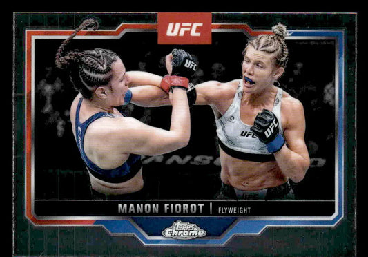 2025 Topps Chrome UFC trading card featuring Manon Fiorot in action, chrome UFC collectible