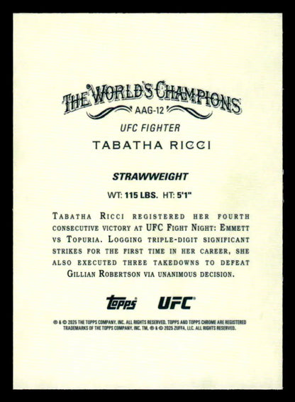 Topps Chrome UFC Tabatha Ricci trading card from 2025 Topps Chrome UFC series