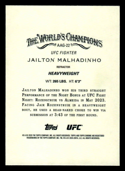 UFC fighter card of Jailton Malhadinho from 2025 Topps Chrome UFC series