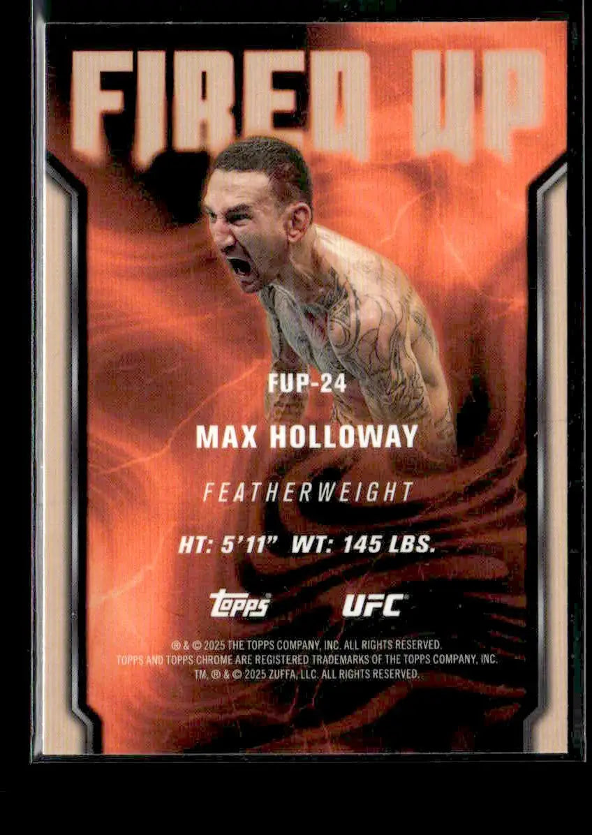 UFC trading card featuring Max Holloway from 2025 Topps Chrome UFC series
