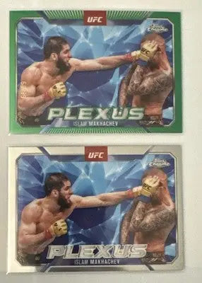 UFC trading cards featuring Islam Makhachev from 2025 Topps Chrome UFC Plexus Green Refractor