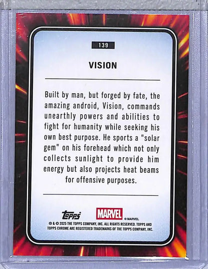 Vision trading card back from 2025 Topps Chrome Yellow Lava set showing detailed design
