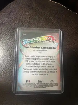 Collectible 2025 Topps Chrome Yoshinobu Yamamoto Future Stars baseball card in protective case