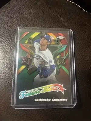 2025 Topps Chrome Yoshinobu Yamamoto Future Stars baseball card in protective case