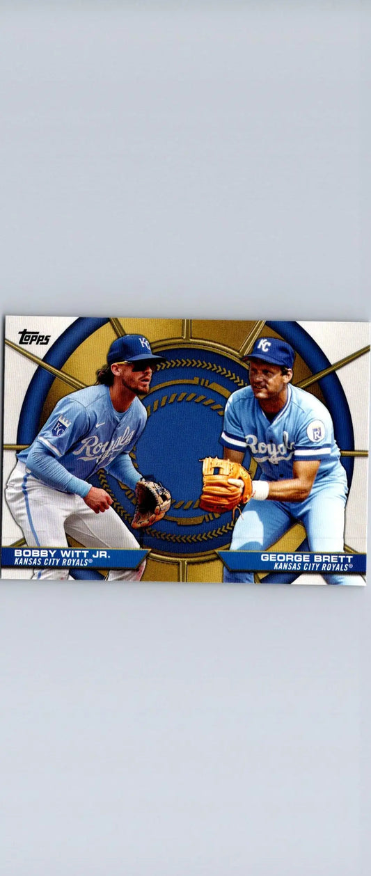 Baseball card featuring George Brett and Bobby Witt Jr. from 2025 Topps Dynamic Duos
