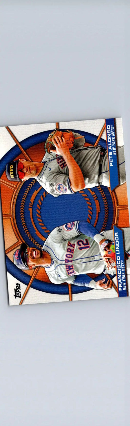 Baseball trading card featuring Pete Alonso and Francisco Lindor of the New York Mets