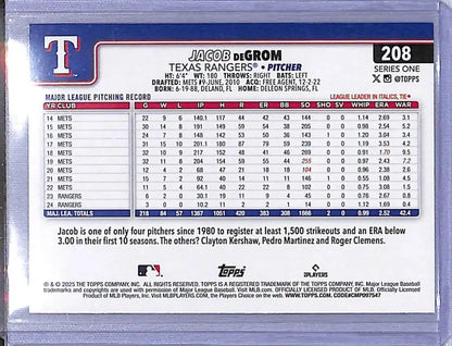 2025 Topps Diamante Jacob DeGrom baseball card featuring Texas Rangers player
