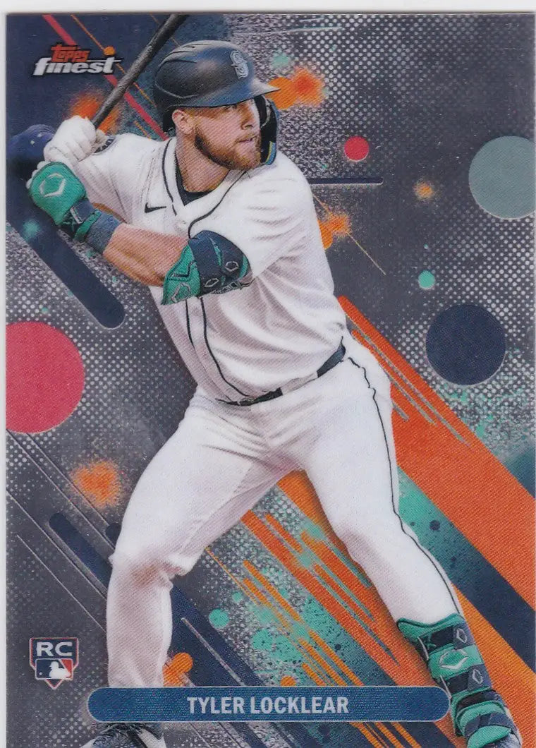 2025 Topps Finest Tyler Locklear RC Seattle Mariners baseball trading card with batting stance