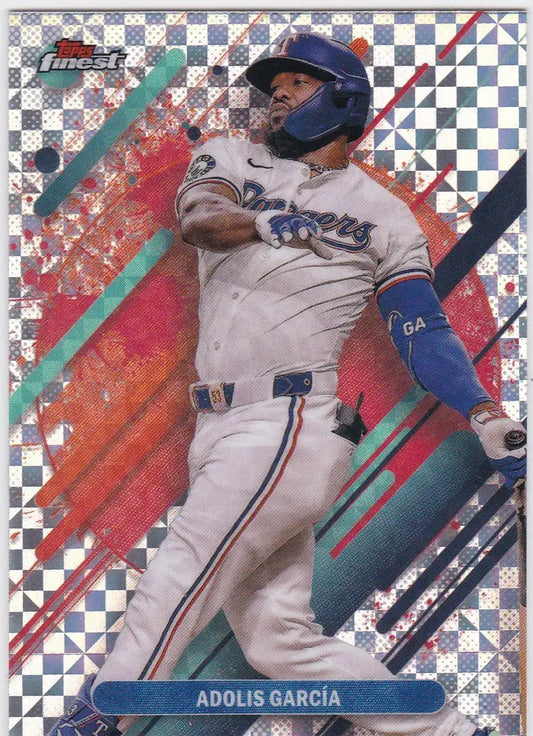 Baseball trading card of Adolis Garcia rare checkerboard Texas Rangers 2025 Topps Finest