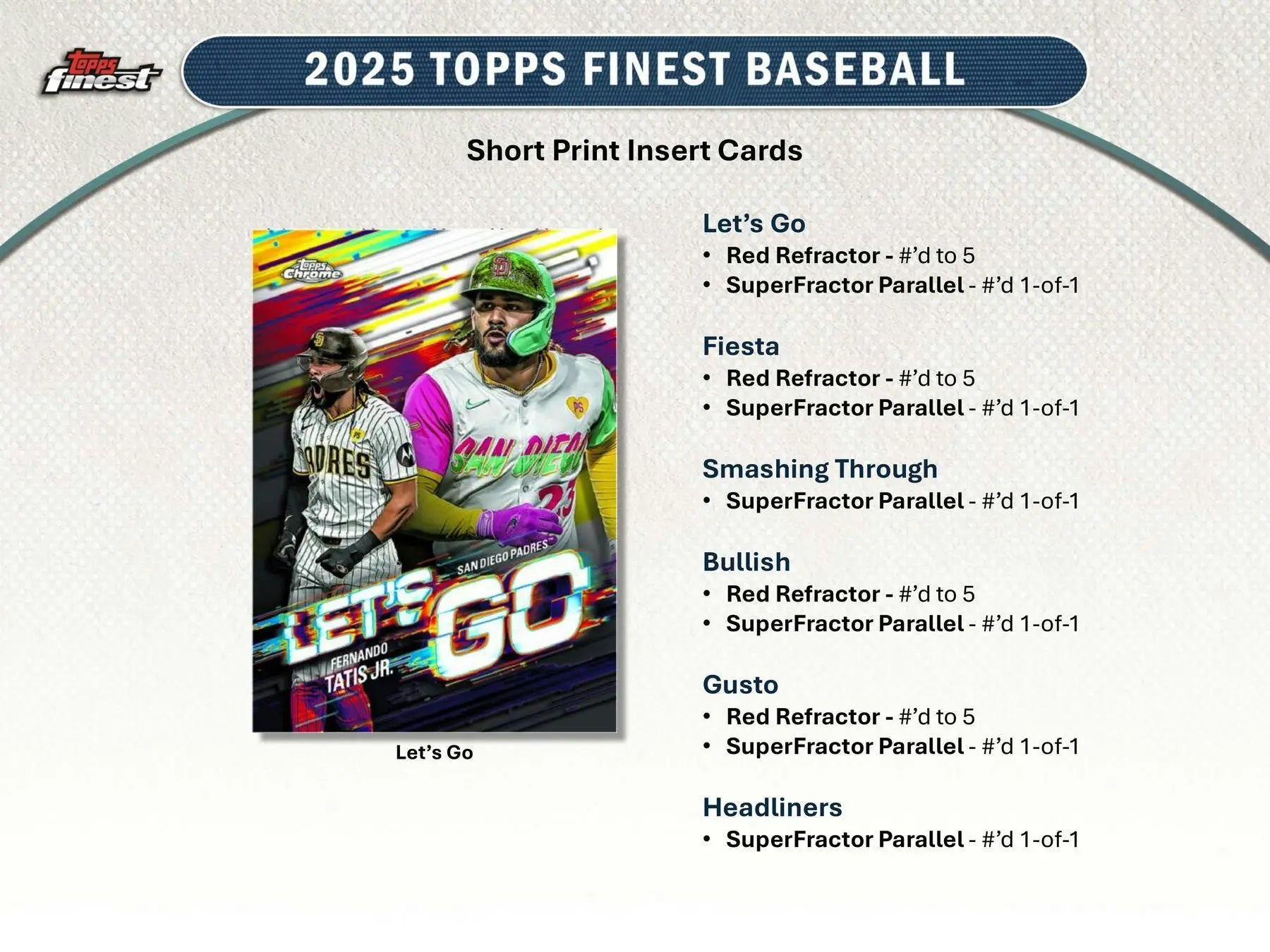 Promotional sheet for 2025 Topps Finest Baseball short print insert base card x-fractors