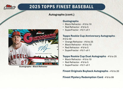Baseball trading card featuring Mike Trout from 2025 Topps Finest Hobby Box with base card x-fractors