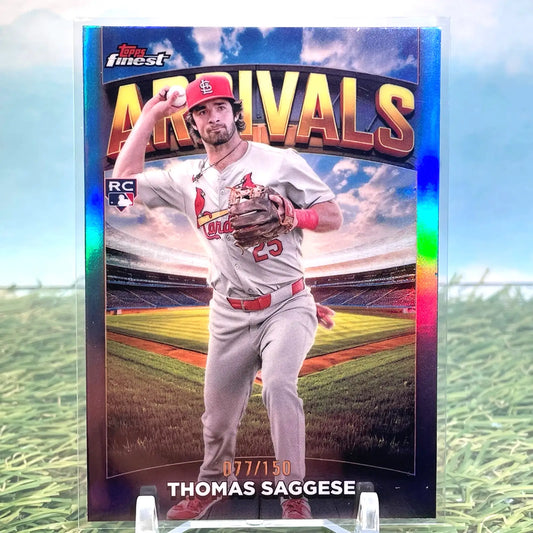 Baseball trading card of Thomas Saggese in sky blue from 2025 Topps Finest Thomas series