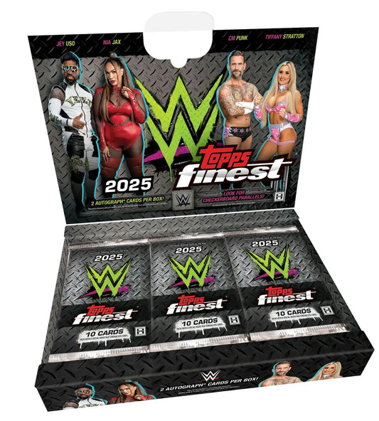 Box of 2025 Topps Finest WWE Hobby trading card packs for collectors