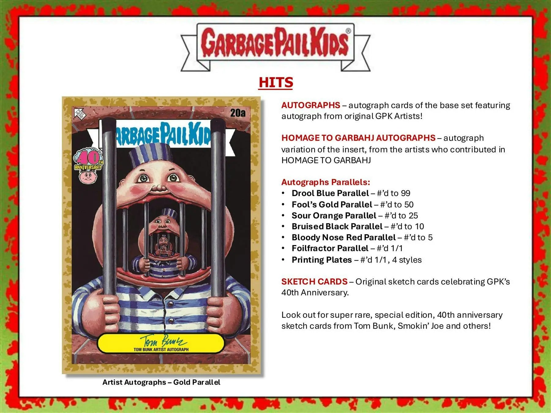 Garbage Pail Kids trading card with character in cage, autograph and sketch parallels