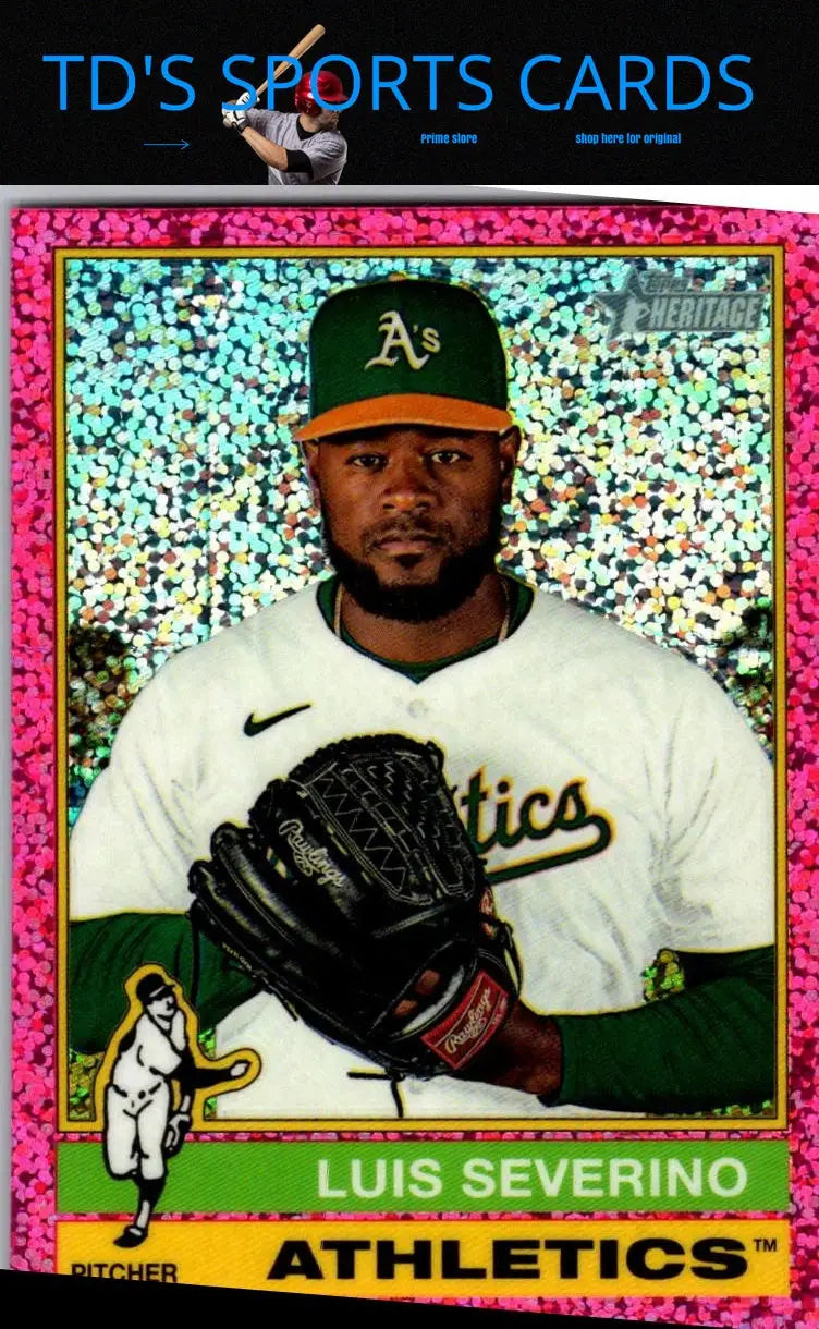 Luis Severino baseball card from 2025 Topps Heritage featuring Severino Chrome Pink Sparkle Refractor