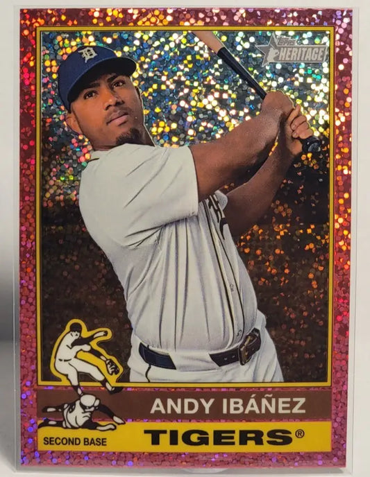 2025 Topps Heritage Andy Ibanez pink speckle baseball card showcasing Andy Ibanez collectible
