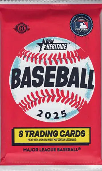Sealed pack of 2025 Topps Heritage Baseball trading cards with base parallels