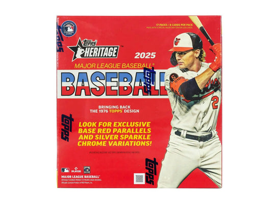 2025 Topps Heritage Baseball Mega Box with base card and card chrome options