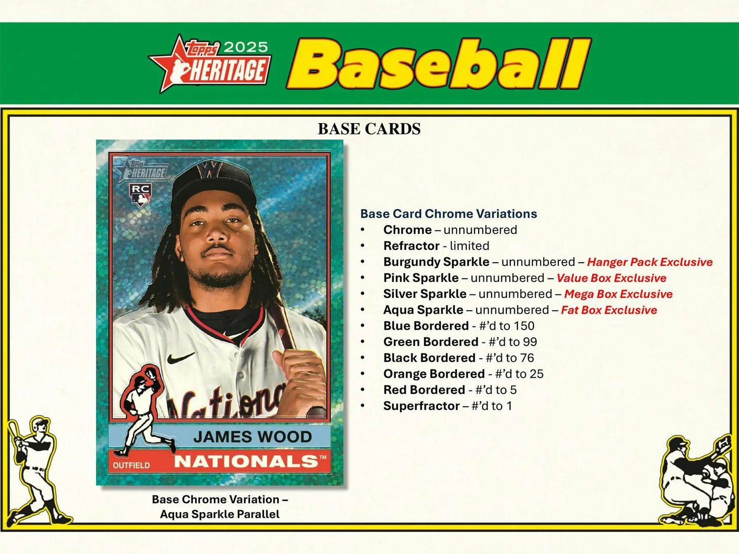 2025 Topps Heritage Baseball Mega Box shows baseball card variations including base cards and card chrome