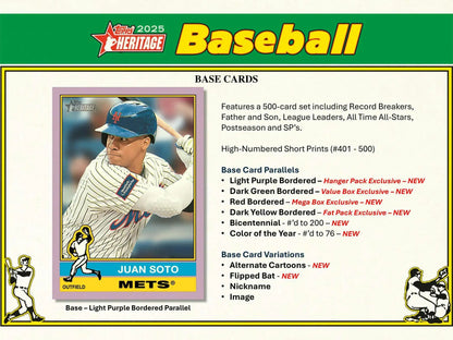 2025 Topps Heritage Baseball Mega Box with base card chrome and card chrome advertisement