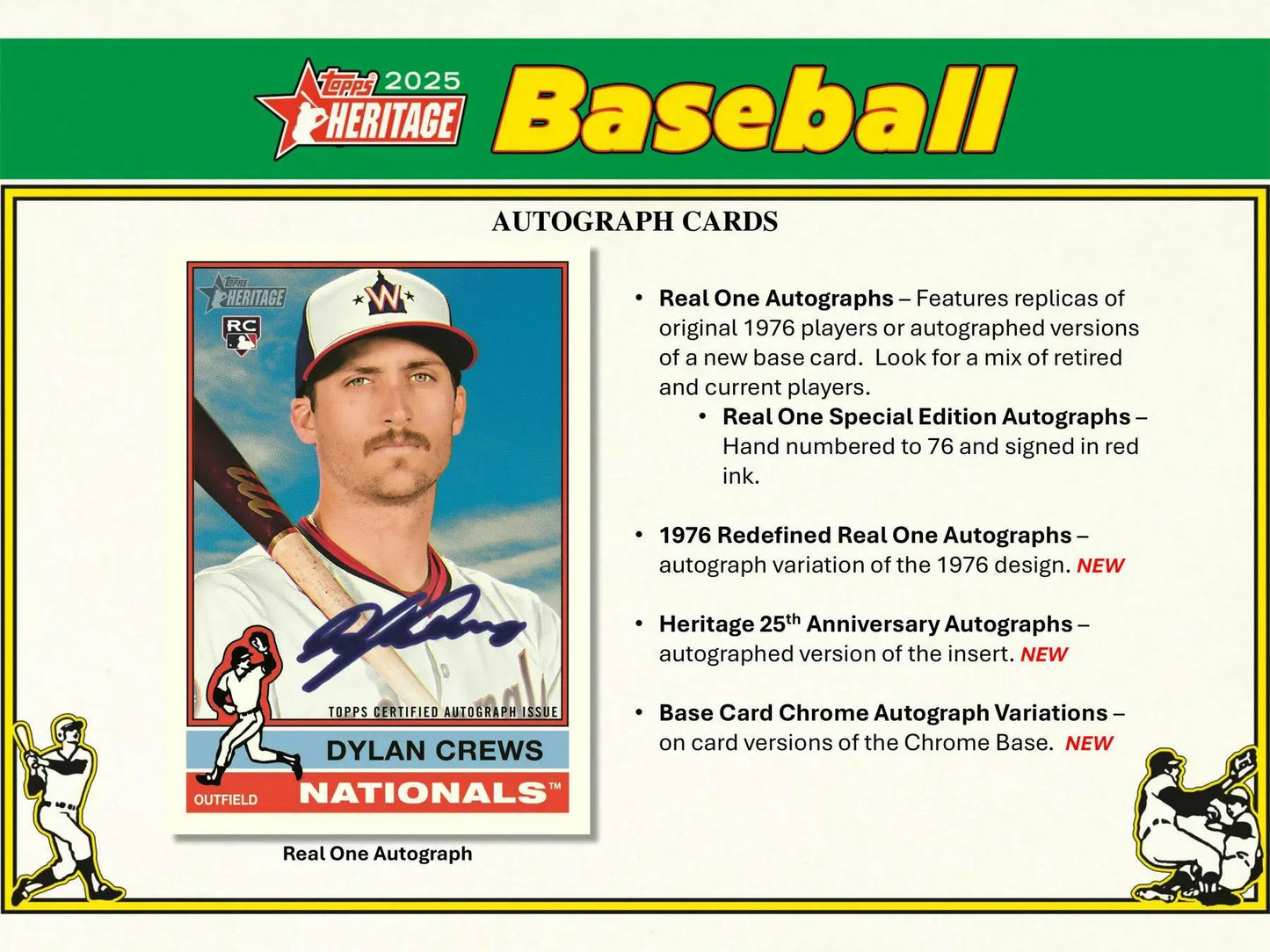 Dylan Crews autographed base card from 2025 Topps Heritage Baseball Mega Box with card chrome finish