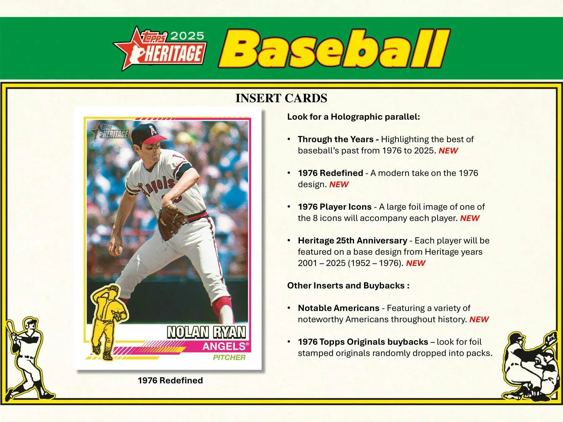 2025 Topps Heritage Baseball Mega Box base card and card chrome insert information